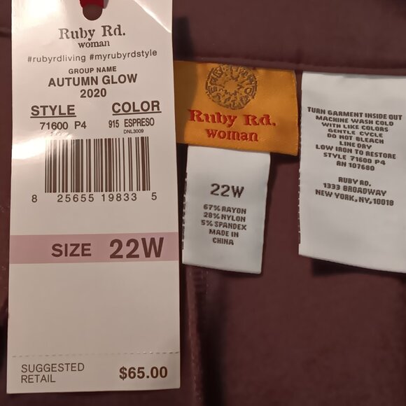 Ruby Rd. women's plus size brown flat front dress pants sz 22W - READ! - Picture 9 of 10